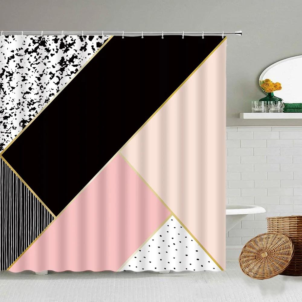 Marble Striped Shower Curtain For Bathroom, Waterproof Screen With Hook, White, Gray, Gold, Black, Decorative Accessories