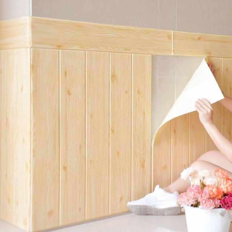 3D Wood Grain Self-Adhesive Wall Stickers: Soft, Anti-Collision Wallpaper for Bedroom Decor
