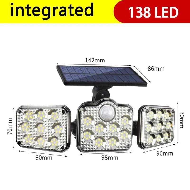 

138LED Уличный солнечный светильник 3 головки датчик движения 270° широкий угол освещения водонепроницаемые светильники настенный светильник для сада гаража уличные фонари Integrated-1PC