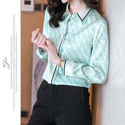 2025 Autumn New Commuting Stretch Long Sleeve Shirt Top Women Lapel Fashion Printed Versatile Cardigan