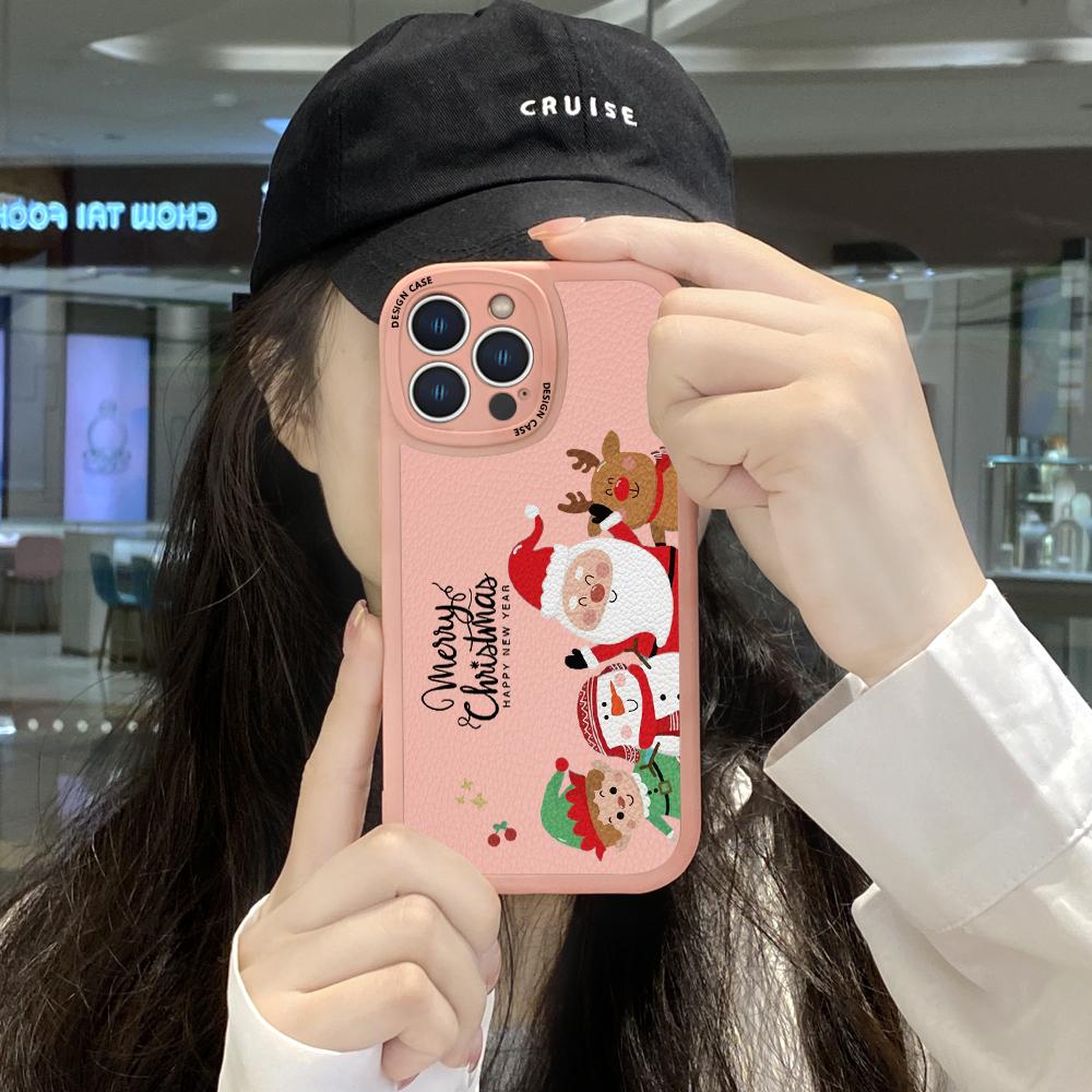 Slim Skin Feeling Cartoon Moș Crăciun Husă din piele PU din silicon moale pentru iPhone Samsung Huawei Honor Xiaomi Redmi OPPO Realme Vivo