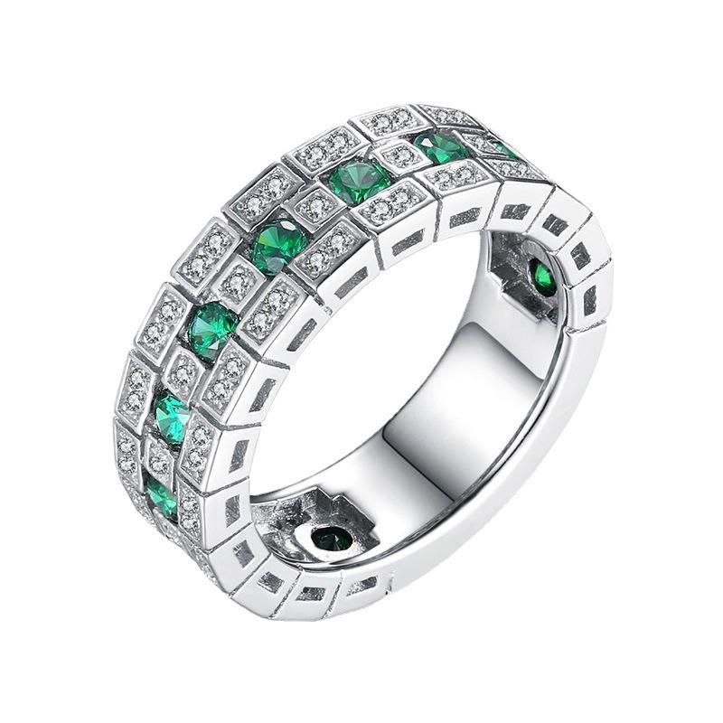 Popular Retro Full Diamond Zircon Emerald Men's Style Ring Personalized Niche Versatile Ring