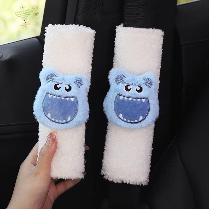 2 PCS Car Cartoon Cute Monster Shoulder Protection Cover, Seat Belt Protection Cover, Anti Pinch Neck, Soft and Creative