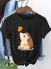 Hedgehog Butterfly Healing Printed Round Neck Skin Friendly Soft Summer Personality Funny Casual Trendy Daily Womens Top