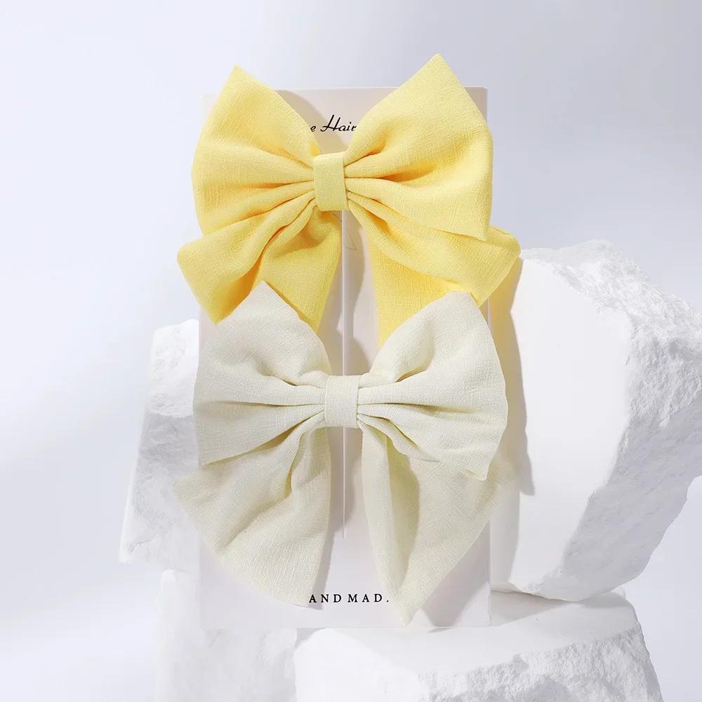 2 Pcs/lot Cute Solid Cotton Hair Bows With Clip For Girls Hair Clips Handmade Hairpins Barrettes Headwear Kids Hair Accessories