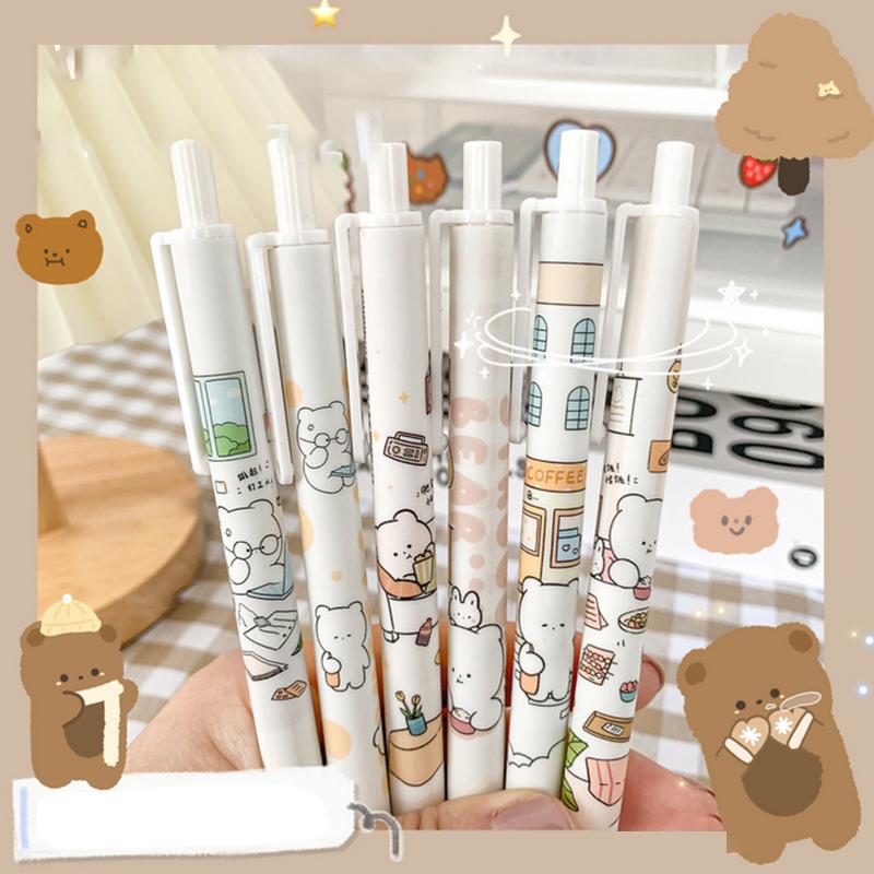 

Набор гелевых ручек Каваи 6 шт./набор Милые мультяшные офисные аксессуары Черные 0,5 Студенческое письмо Эстетичные канцелярские товары Школьные принадлежности