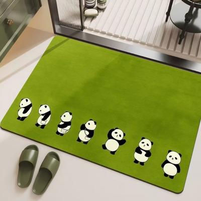 Chinese Style Green Panda Bathroom Carpet Entrance Door Drain Pad Anti Slip and Absorbent Rug Home Decorationon
