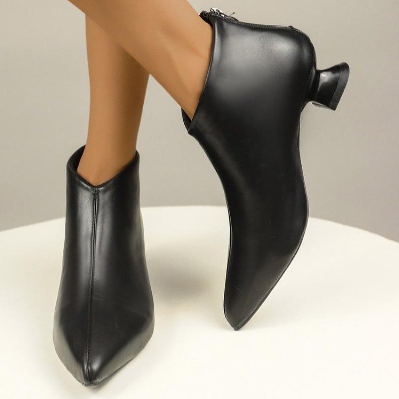 

Fashion Special Heel Bare Boots Autumn New Pointed Toe Suede Rear Zipper Anti-Slip Wear-Resistant Single Boots 34