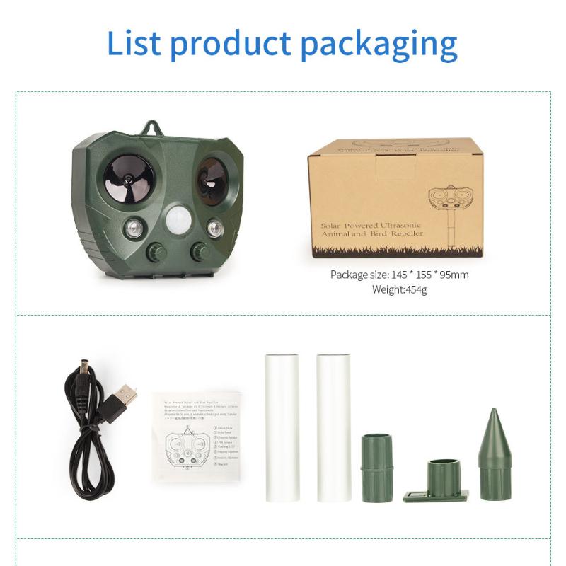 

Ультразвуковой отпугиватель грызунов, отпугиватель животных на солнечной батарее, инфракрасный индукционный отпугиватель птиц зелёный