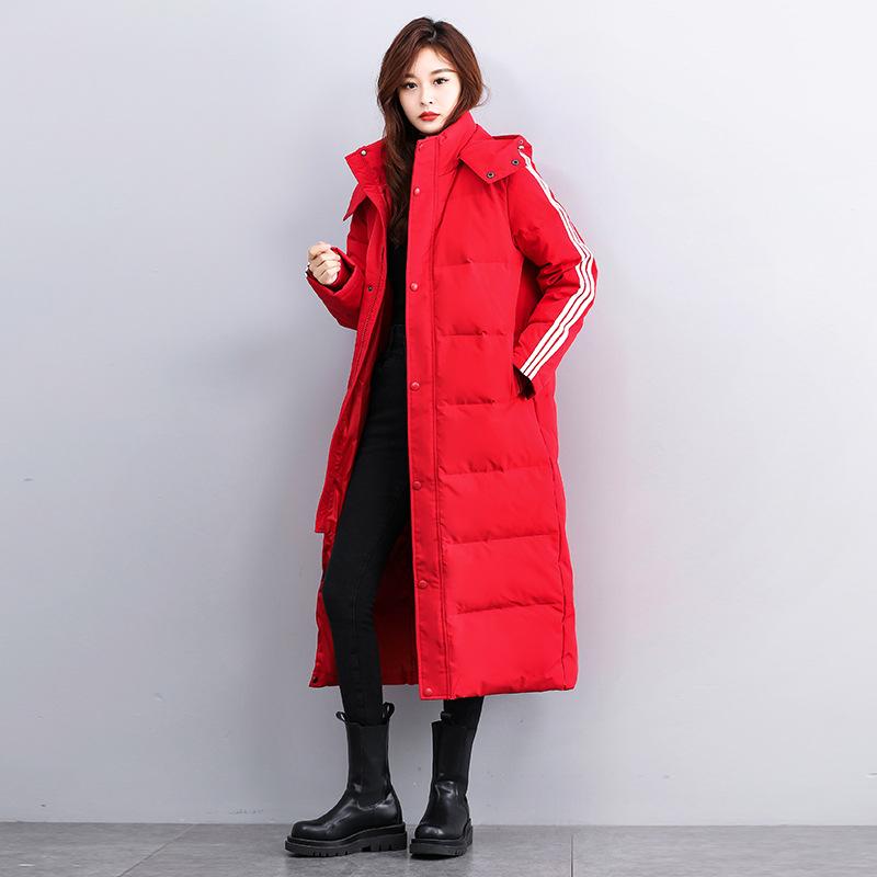 Men's and Women's Down Jackets Medium and Long Korean Version Loose Casual Knee Winter Hooded Jacket