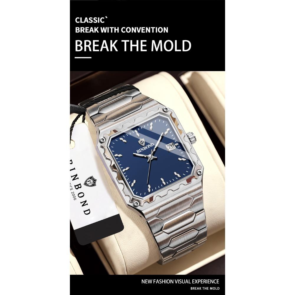 BINBOND Men's Luxury Quartz Watch Durable Accurate Luminous Waterproof Auto Date Business Fashion Wristwatch