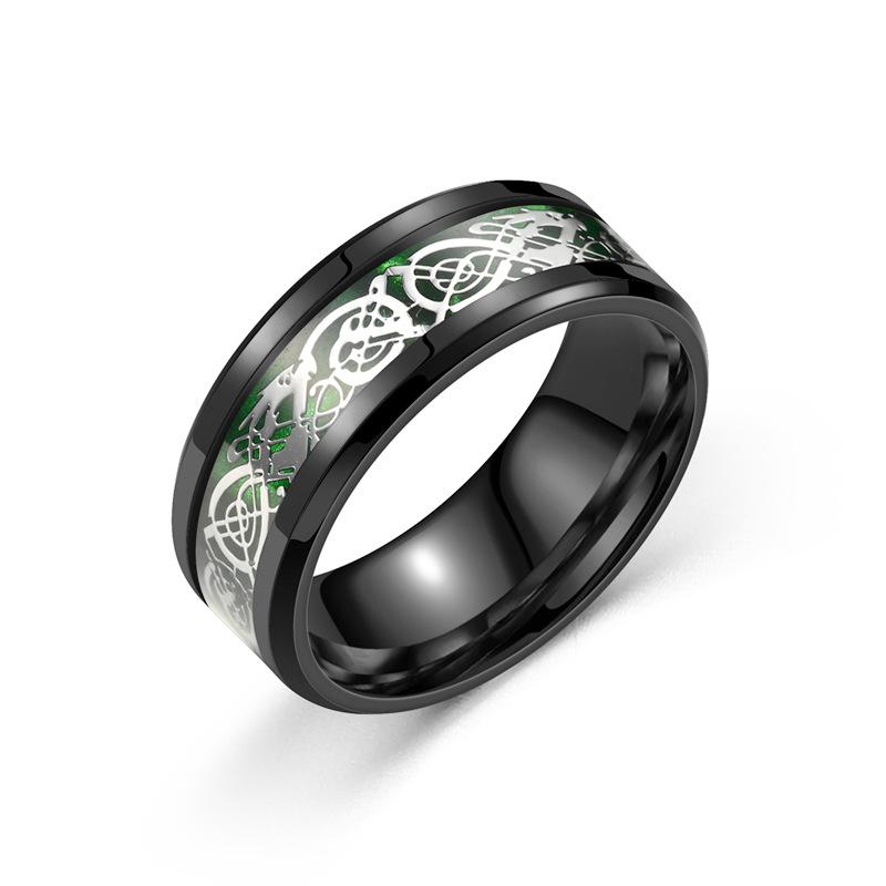Dragon Pattern Titanium Steel Men's Ring - European and American Fashion Couple Jewelry
