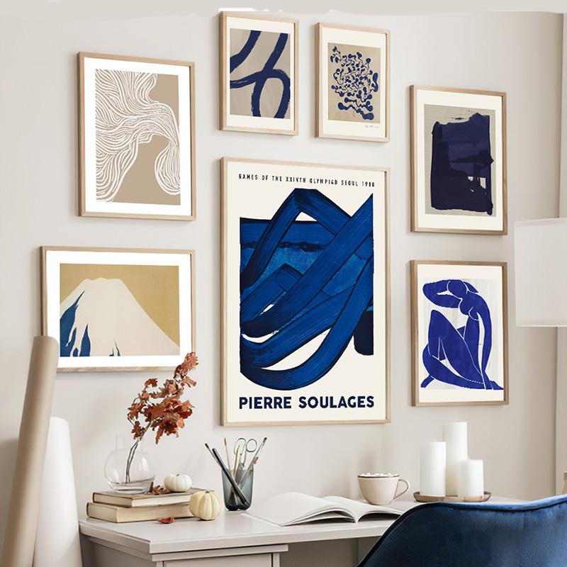 Abstract Blue Vintage Posters And Prints Matisse Line Girl Wall Art Canvas Painting Hotel Bar Pictures Living Room Home Decor