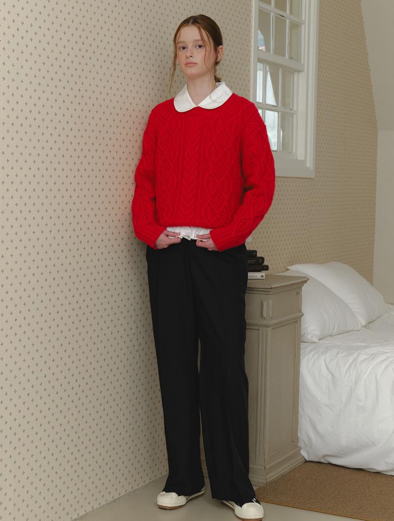 CLUNY Alpaca Twist Cable Knit Sweater - Red