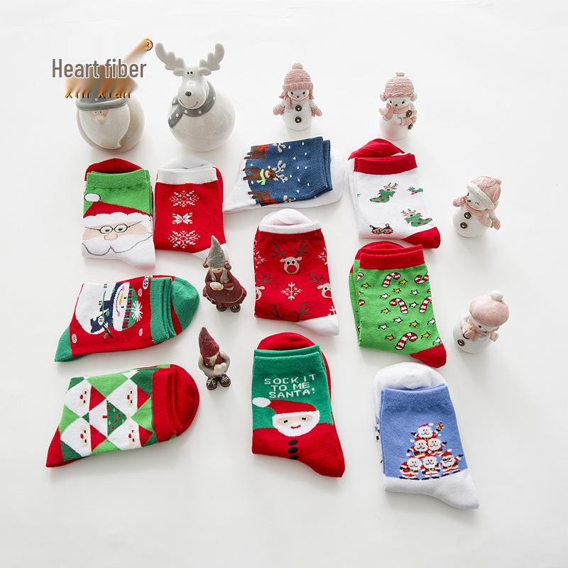 Holiday Cartoon Mid-Calf Women's Christmas Stockings Socks - Perfect New Year Gift In Red
