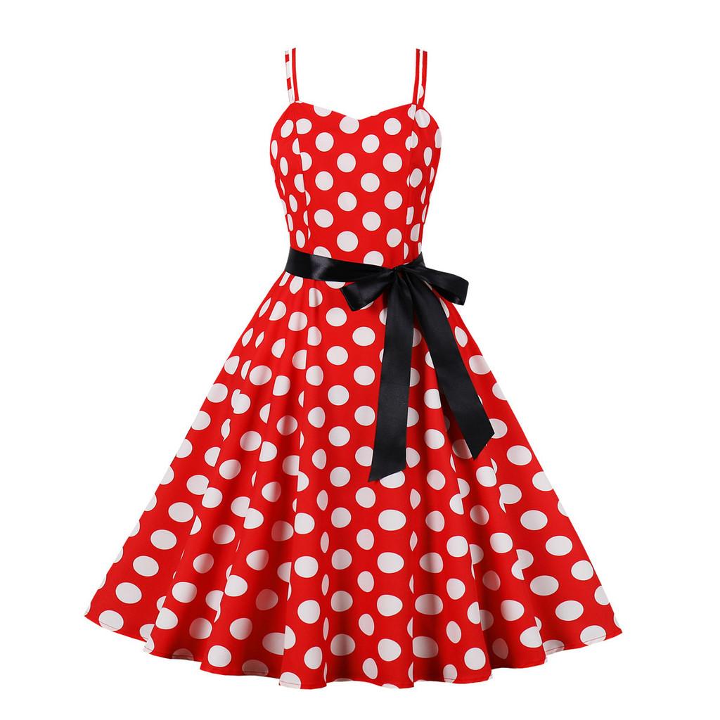 Vintage Polka Dot A Line Dress With 3d Pattern V Neck Sleeveless For Casual Wear