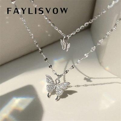 Glänzende Schmetterlings-Halskette für Damen und Mädchen, exquisite Doppelschicht-Schlüsselbein-Ketten-Halskette, Modeschmuck, Geschenk