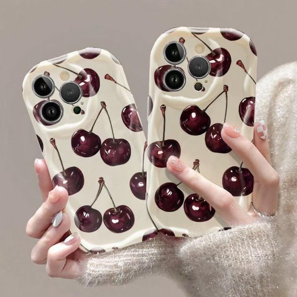 Cute Red Cherry Butterfly 3D Wave Phone Case for iPhone 17 Air 16 15 14 Plus 13 12 11 Pro Max 16E XR XS X 7 8 Silicone Cover