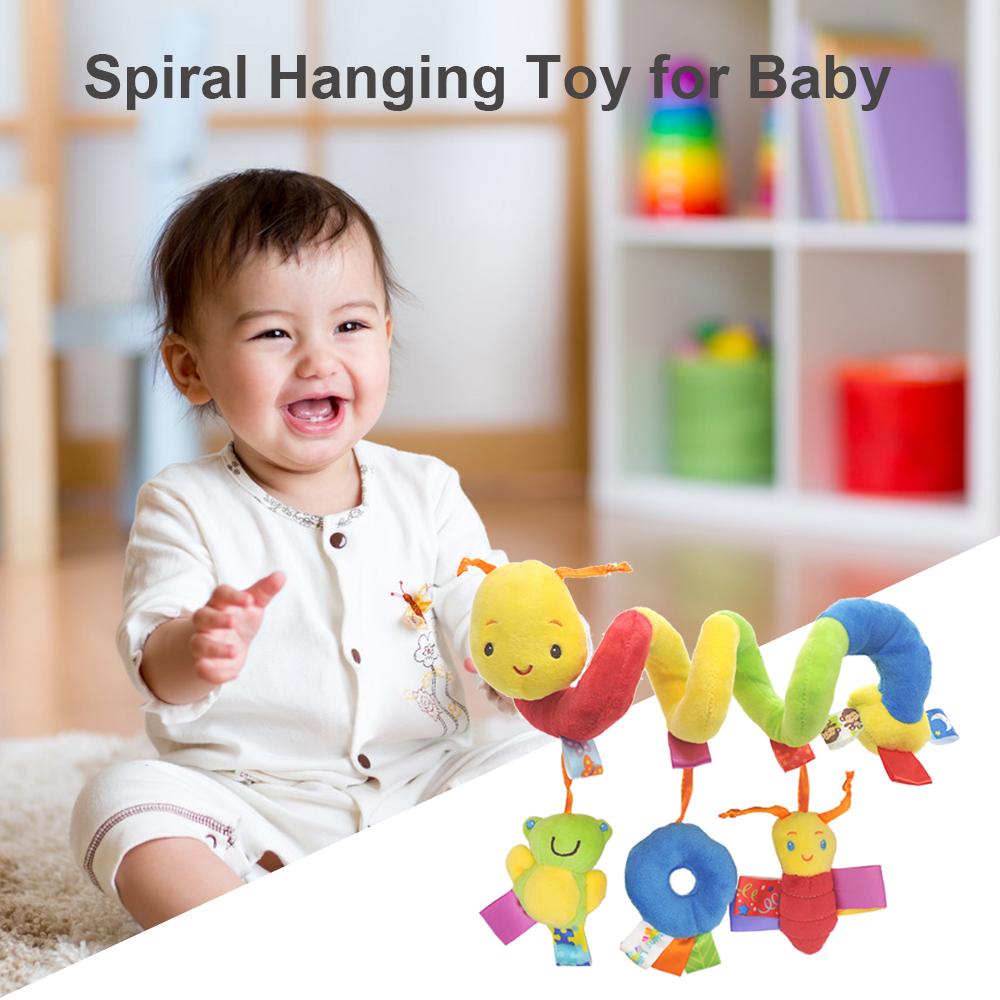 Baby Crib Hanging Rattles Toys Cartoon Spiral Stroller Toy with Ringing   for Infants Babies Car Seat Toys Spiral Plush Toy for Girls Boys