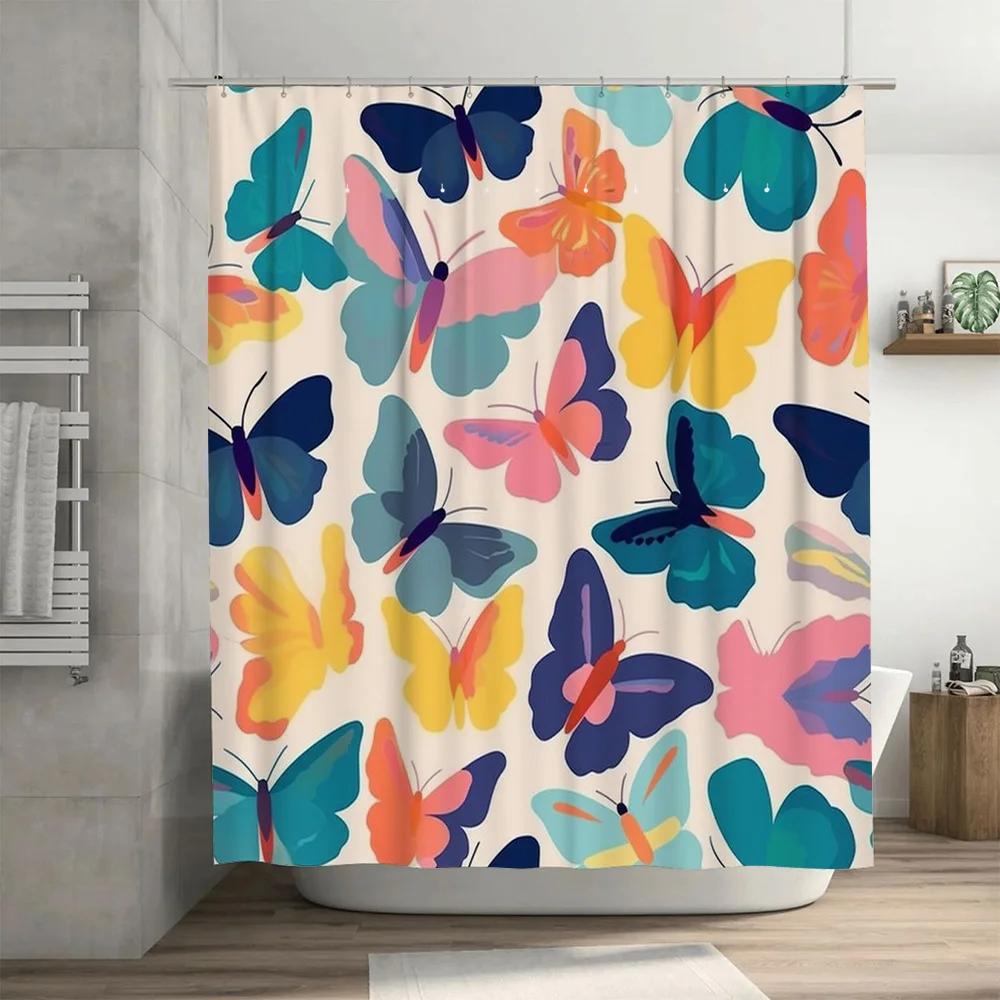 Vibrant Butterfly Shower Curtain Bath Decoration for Home Decorations