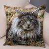 Long Haired Cat Face Cushion Cover Detailed Feline Art Double Sided Living Room Bedroom Decor Pillow Case