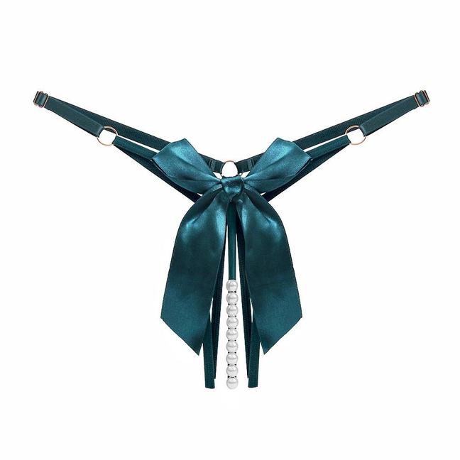 Erotic Lingerie Sexy Pearl Bow Thong Crotchless Triangles Strappy G-Strings Underwear