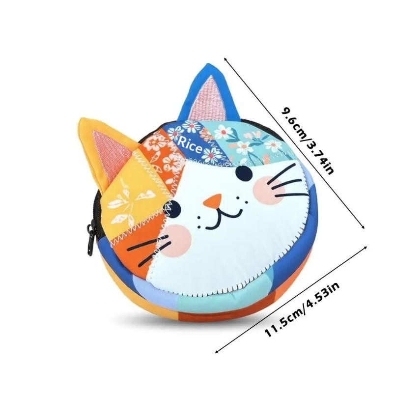 Cat Design Cloth Pencil Case Patchwork Multifunctional Storage Bag for School College Stationery Travel