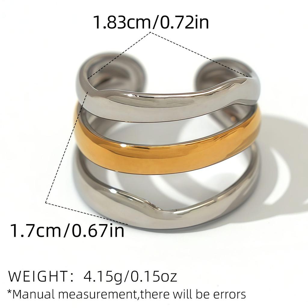 Minimalist Line Ring 18K Gold Color Plated Stainless Steel Stackable Hollow Ring Women's Zircon Adjustable Ring Party Gift