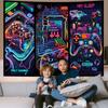 Galoker Blacklight Gaming Tapestry Cool Neon Game Controller Tapestry UV Reactive Gamer Player Wall Tapestries Funny Art Gaming Poster Tapestries
