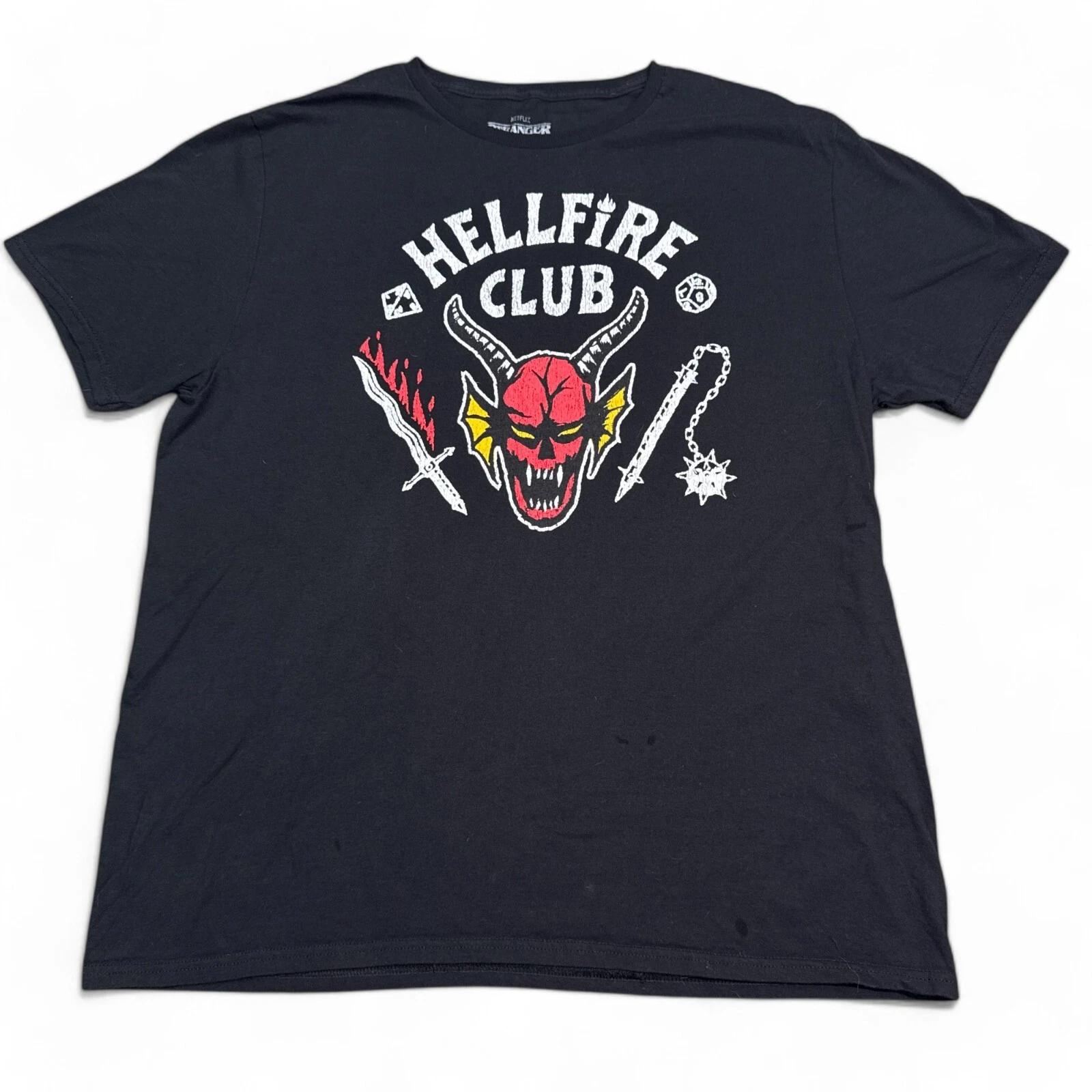 

Stranger Things Hellfire Club Tee Shirt Adult Size XL Black Big Logo Crew Neck M