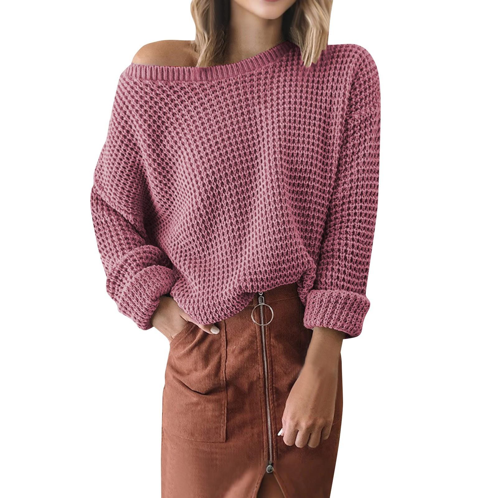 Женский однотонный свитер с длинным рукавом и круглым вырезом повседневный свободный вязаный пуловер джемпер L 2550₽