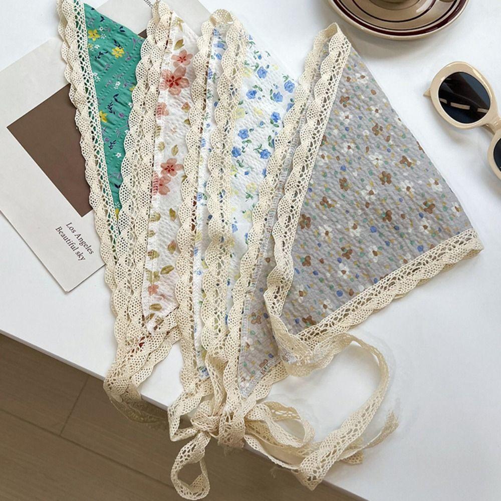 Lattice Triangle Hair Band Strap Soft Wrap Printing Hair Scarf Lace Hair Scarf  Women