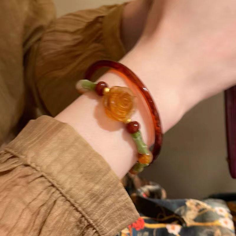 Chinese Elegant New Style Rose Flower Glass Beaded Bracelet For Women Handcrafted Vintage Jewelry Luxury