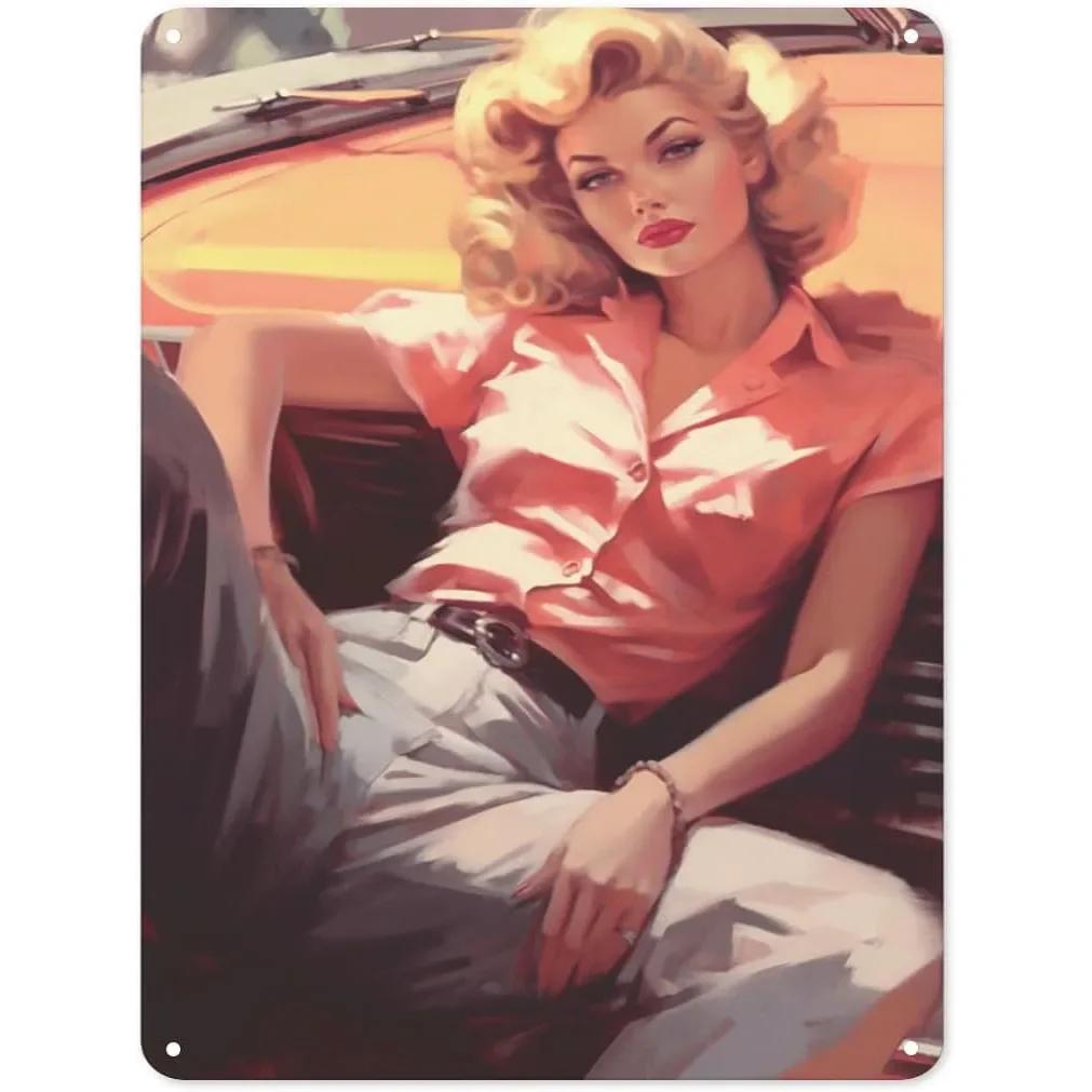 Pinup car model metal tin signs sexy girls wall plaque vintage iron painting decoration for Home Cafe Game Room club bar