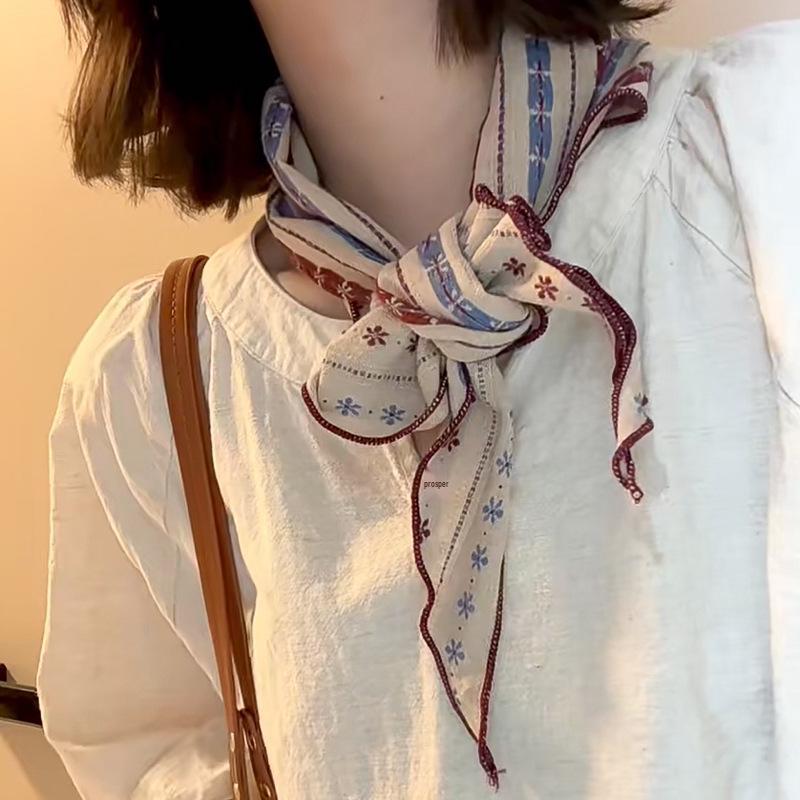 

Элегантный корейский ретро шарф из хлопка, льна и шелка - Зрелый повседневный стиль для весны и лета. Защита шеи и модный аксессуар для женщин.