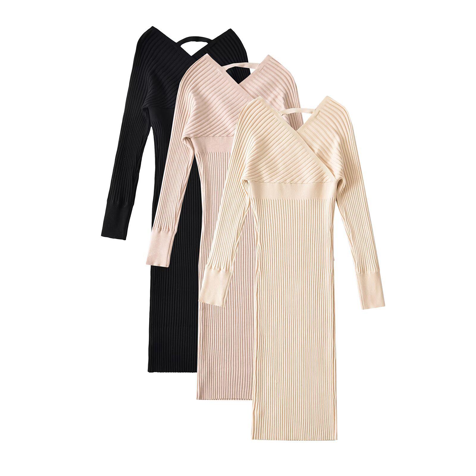

Spring 2025 Women s Slim Knitted V-Neck Wrap Dress Large