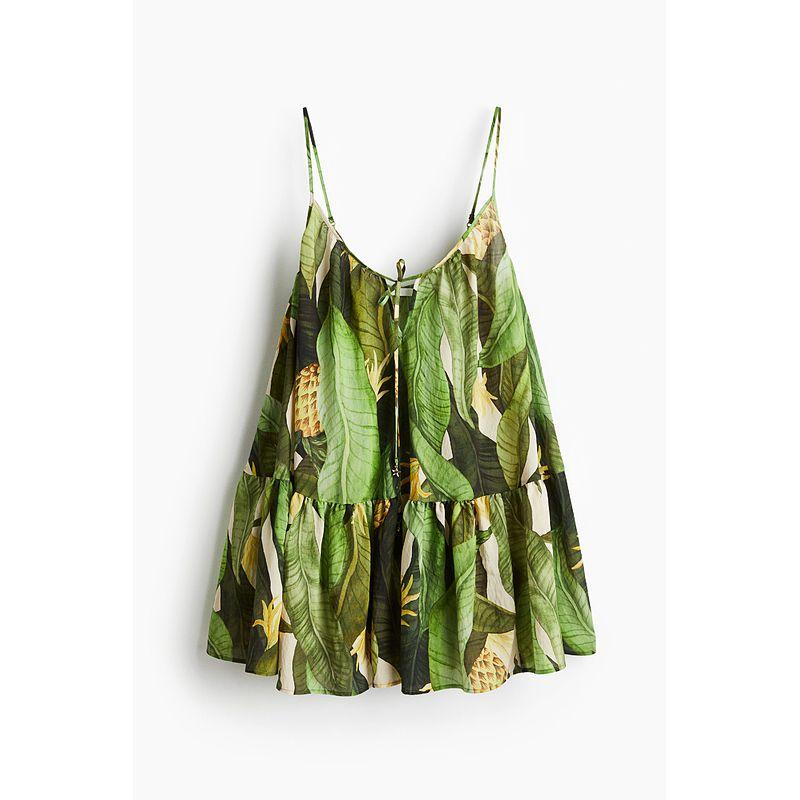 

HM 2025 Summer New Arrival Women s Clothing Fashion Casual A- line Slip Dress 1301262 Green/Pattern 155/80(XS)