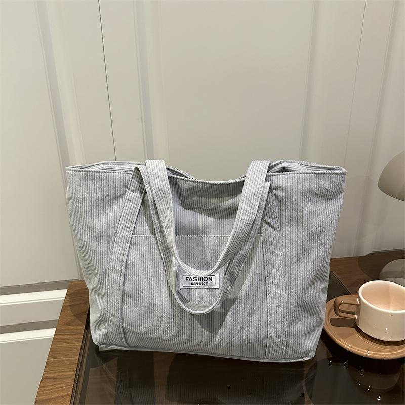 Autumn Vintage Women Corduroy Shoulder Bags Simple Solid Color Ladies Tote Bag Large Capacity Thread Design Female Handbags