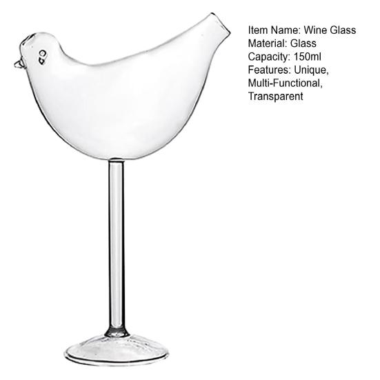 Bird Cocktail Glass, 150ml Novelty Shaped Wine Stemware, Creative Coupe Glass for Bar Party, Gift for Women Bird Lovers