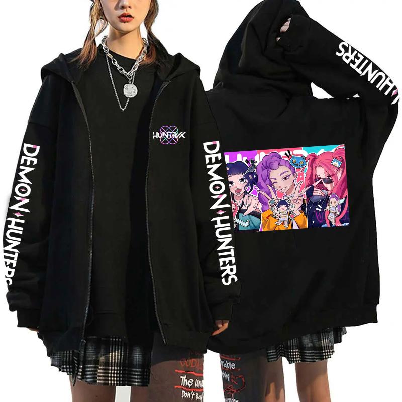Hot Kpop Demon Hunters Mira Rumi Zoey Print Hoodie Fashion Harajuku Zipper Hoodies Women Men Sweatshirt Long Sleeve Casual Tops