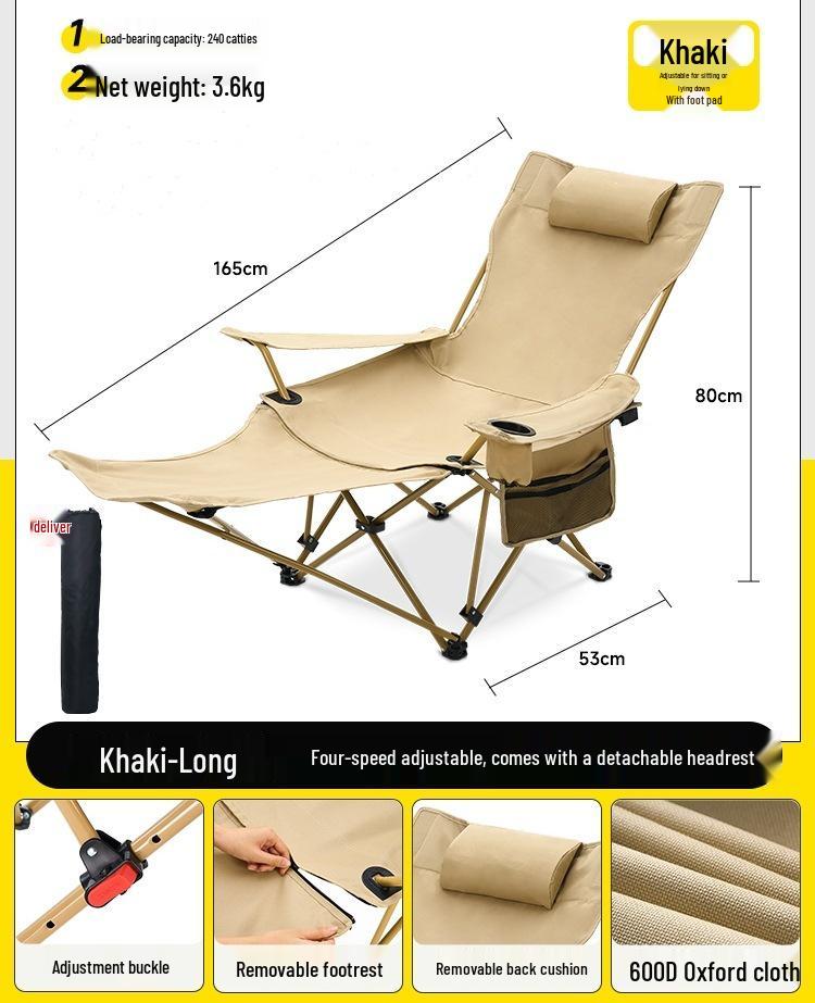 Adjustable Outdoor Folding Moon Chair with Footrest – Portable Reclining Beach and Camping Lounger