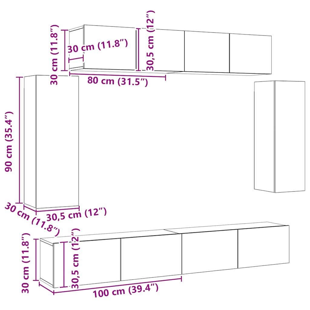6 Piece TV Cabinet Set Sonoma Oak Effect Particleboard