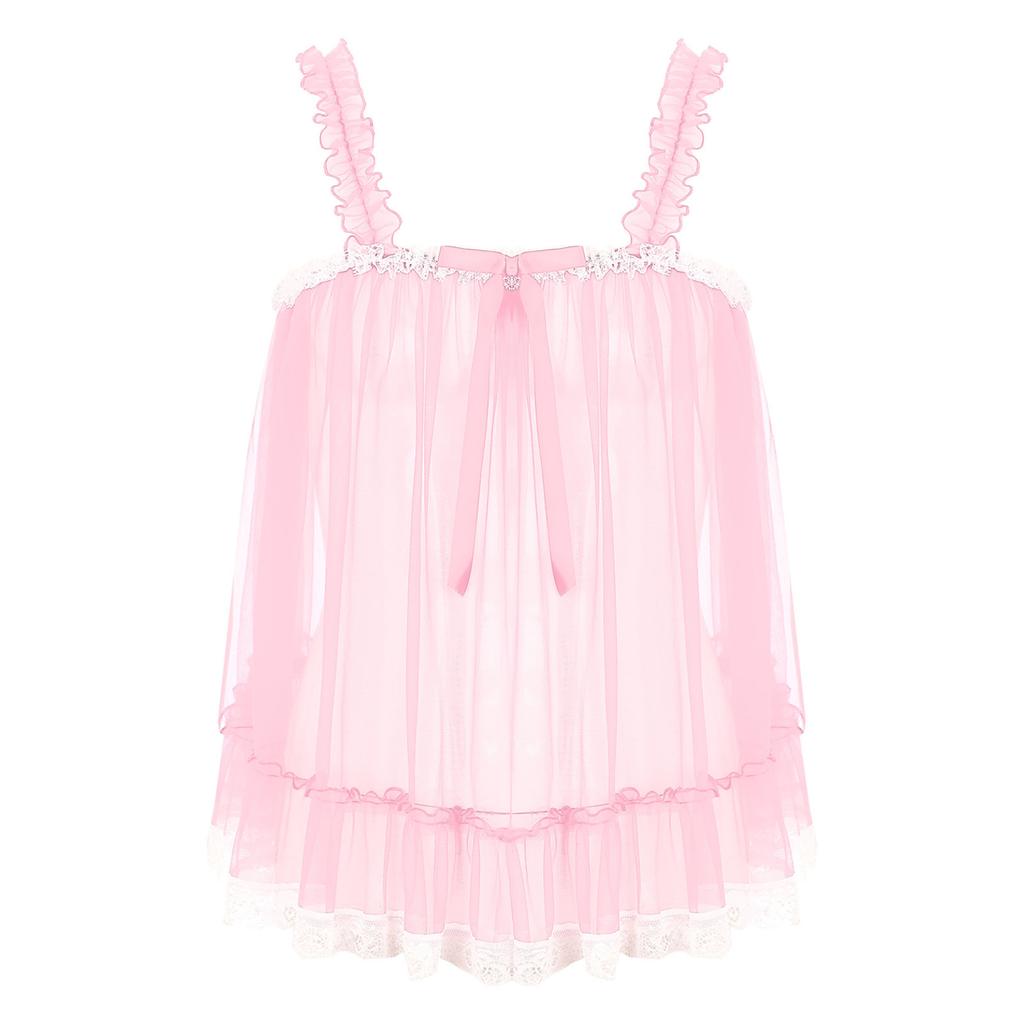 Men's Sissy Underwear Transparent Lace Lingerie Dress Sexy Chemise Temptation Sleepwear