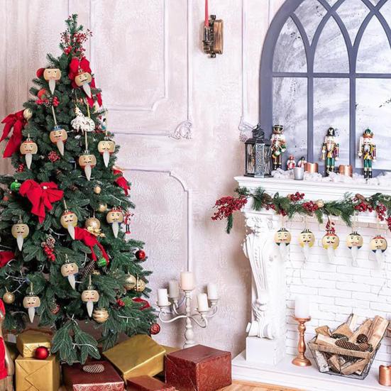 Yousheng 12Pcs/Set Christmas Ball Pendant Classic Color Scheme Bearded Man Ornament Christmas Decoration Festive Home Office Decor