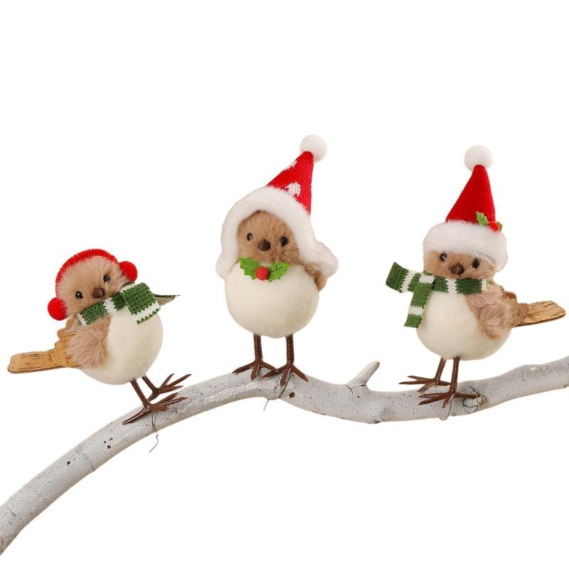 Christmas Plush Bird Ornaments Soft Cute Handmade Hanging Decor for Xmas Tree Home Holiday Party Winter Festival Decoration