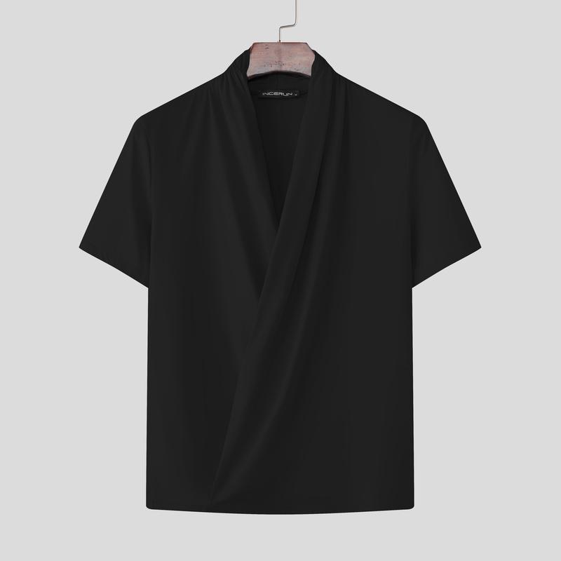 INCERUN Sommerliche Herren-T-Shirts mit V-Ausschnitt, kurzen Ärmeln und gekreuzter Vorderseite