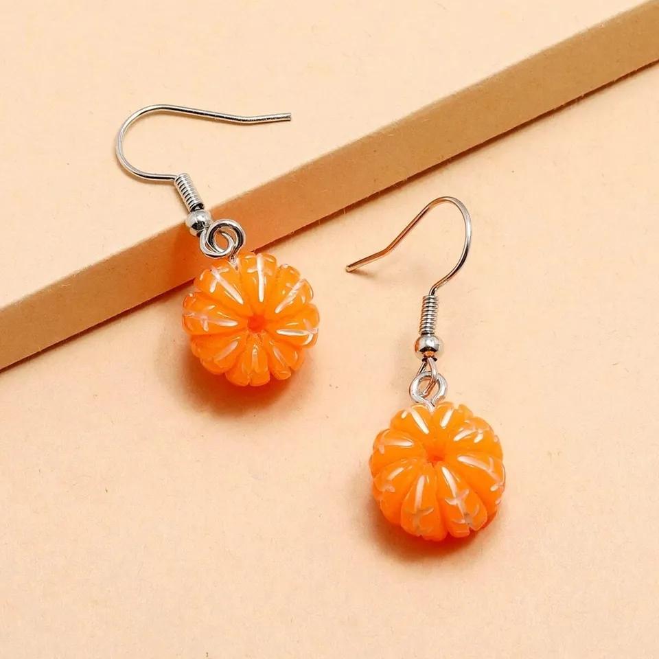 Teenager-Ohrring, Orange, Obst, Tropfen, zum Aufhängen, Lebensmittel-Ohrringe, Damen für Teenager, lustige weibliche Ohrringe, Schmuck, Geschenk, Edelstahl
