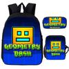 Angry Geometry Dash Cartoon Print Children Backpack 3Pcs Set Boys Girls School Bags Large Capacity Bookbag Back To School Gifts