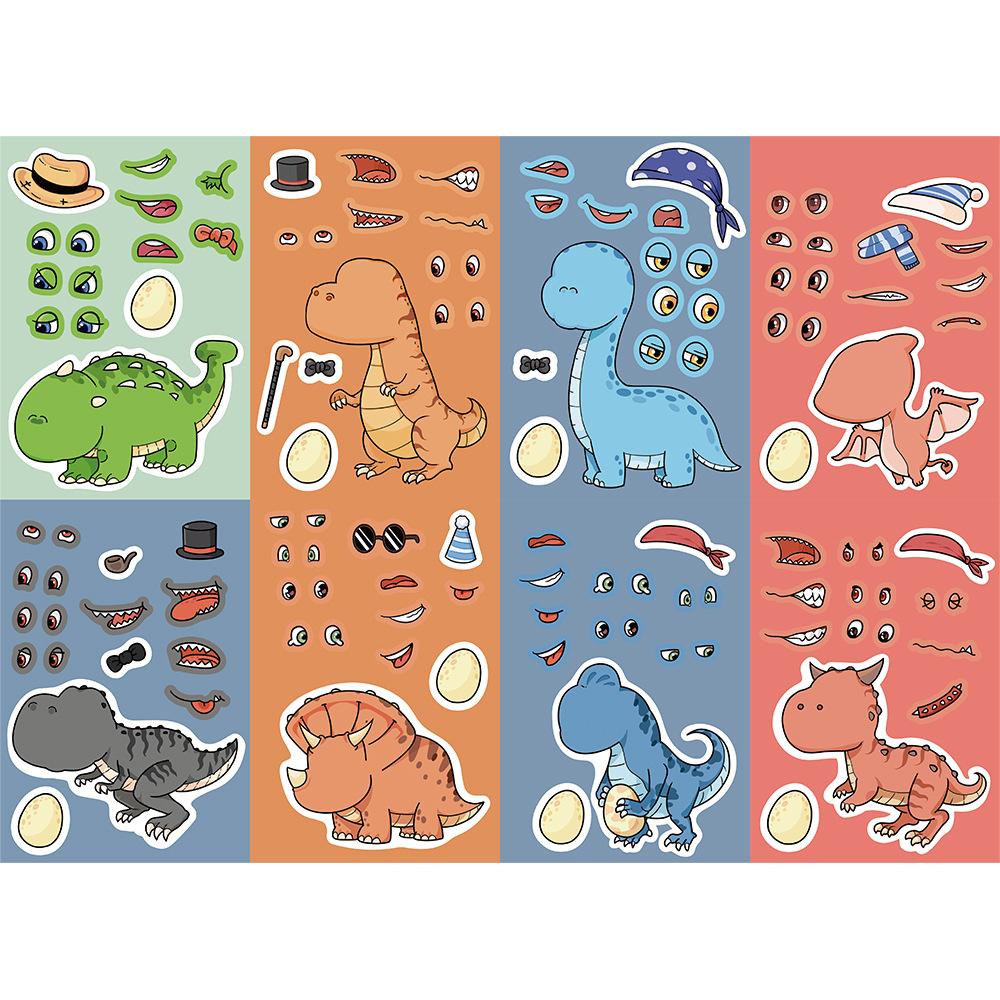 816Sheets Cute Dinosaur Puzzle Stickers Make-A-Face Games Toy Create Your Own Diy Funny Cartonn Assemble Jigsaw Children Gift