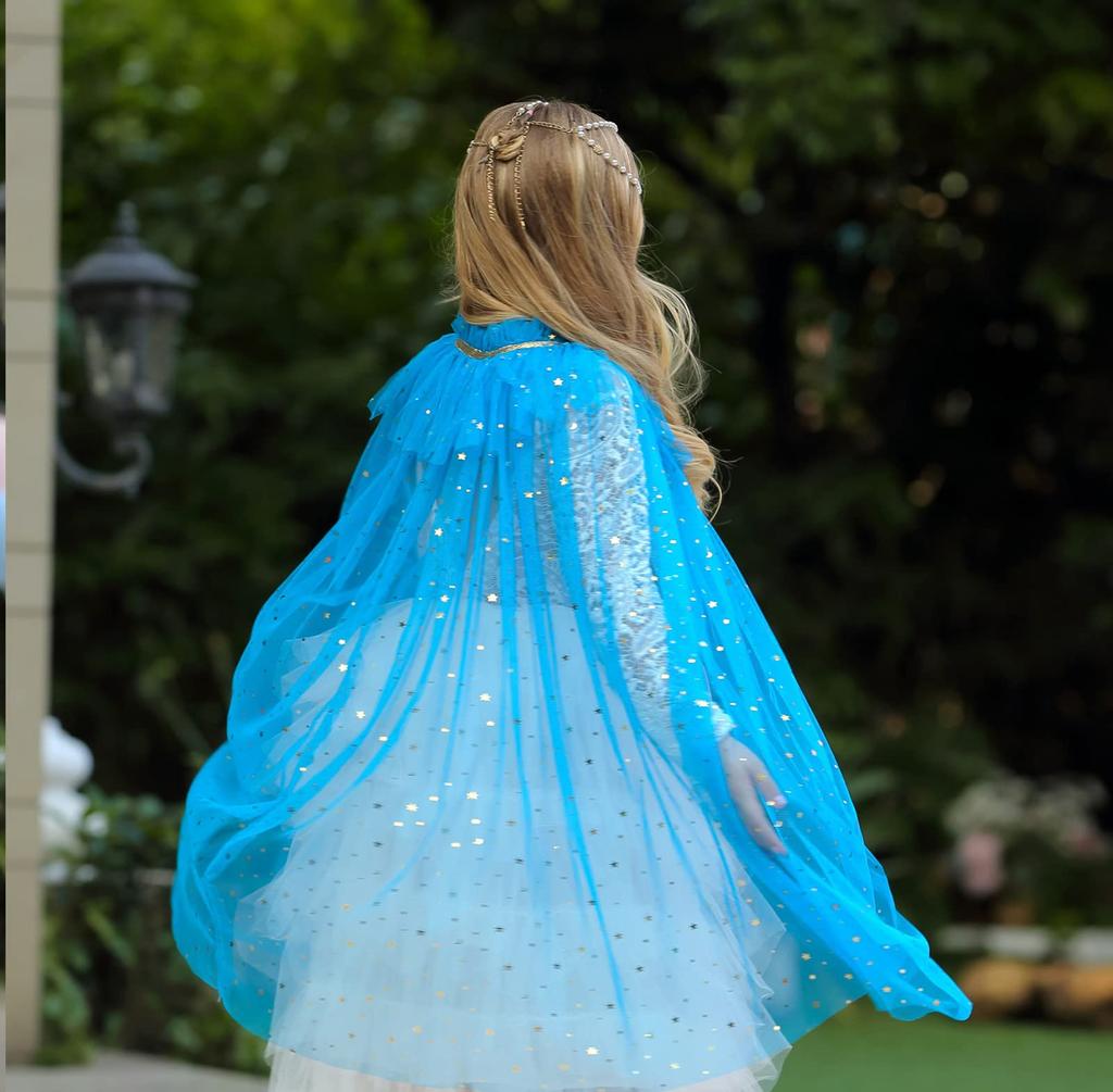 Panegy Frozen Elsa Hooded Cape for Girls, Perfect for Halloween, Cosplay, Princess Events, Parties, Disney, and Christmas. Size M.